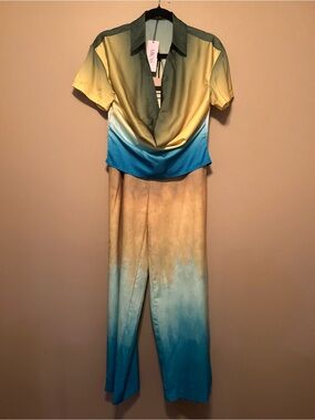 Micas Ombre Two-Piece Set in Yellow, Teal & Blue
